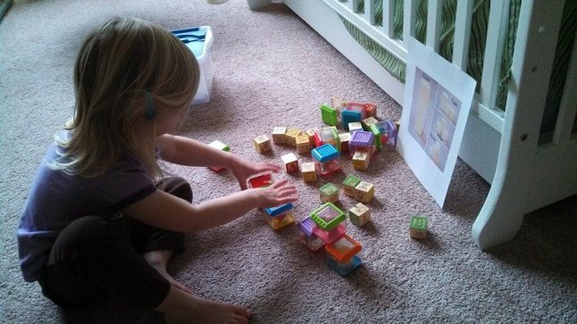 Building structures with blocks with printout from Basic Shapes for Beginners